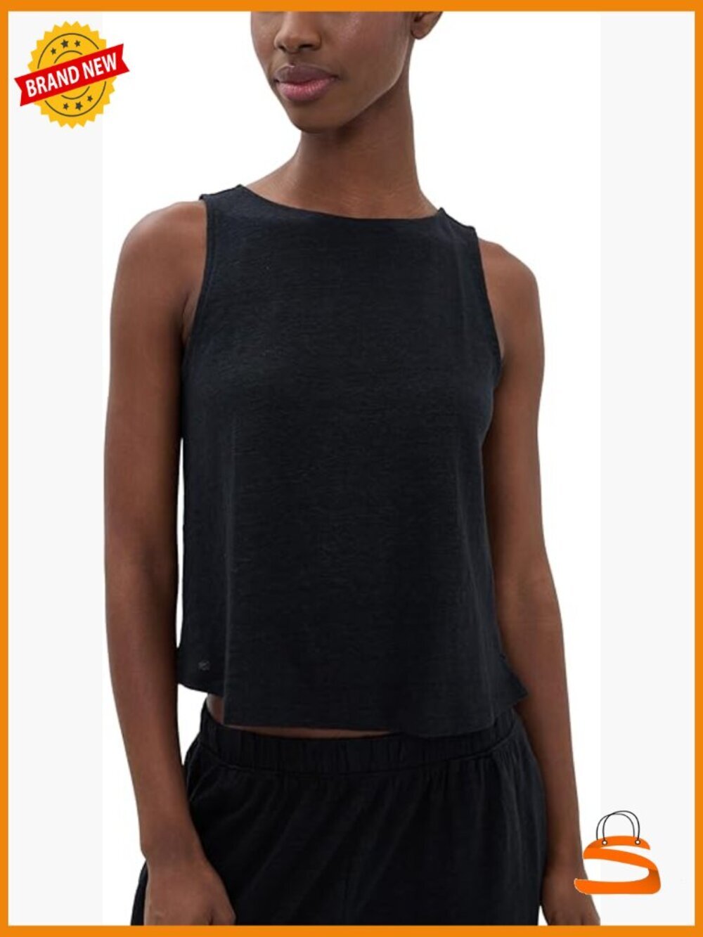 Women's Linen Knit Boat Neck Crop Tank Sleeveless Top